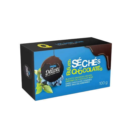 Bleuets sauvages séchés enrobés de chocolat noir