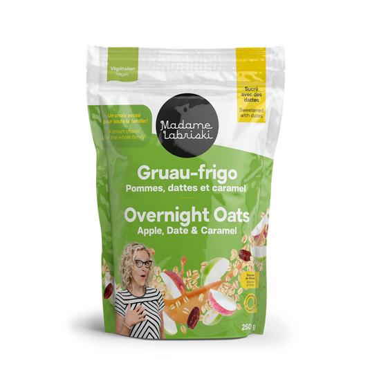 Fridge oatmeal with 3x less sugar: Apples, dates and caramel